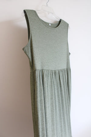 Muted Green Sleeveless Tiered Maxi Dress | XL