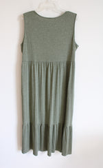 Muted Green Sleeveless Tiered Maxi Dress | XL