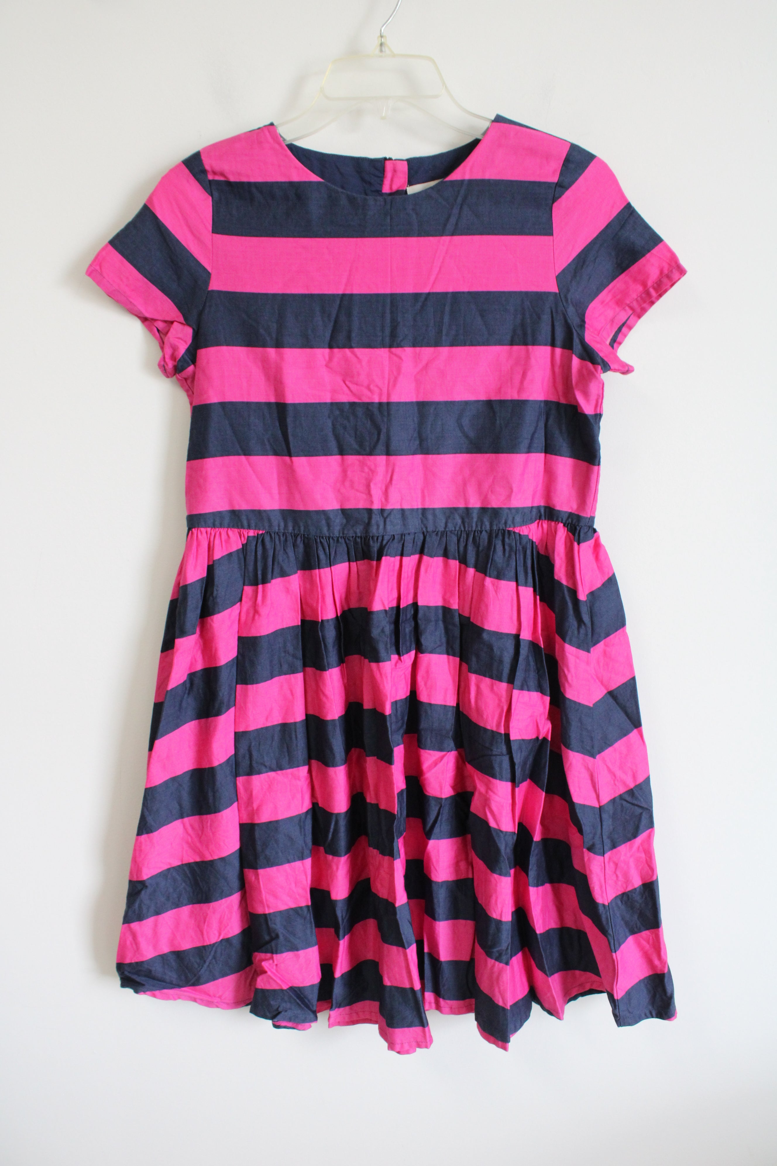 Lands' End Pink & Navy Striped Short Sleeved Cotton Dress