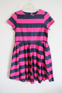 Lands' End Pink & Navy Striped Short Sleeved Cotton Dress