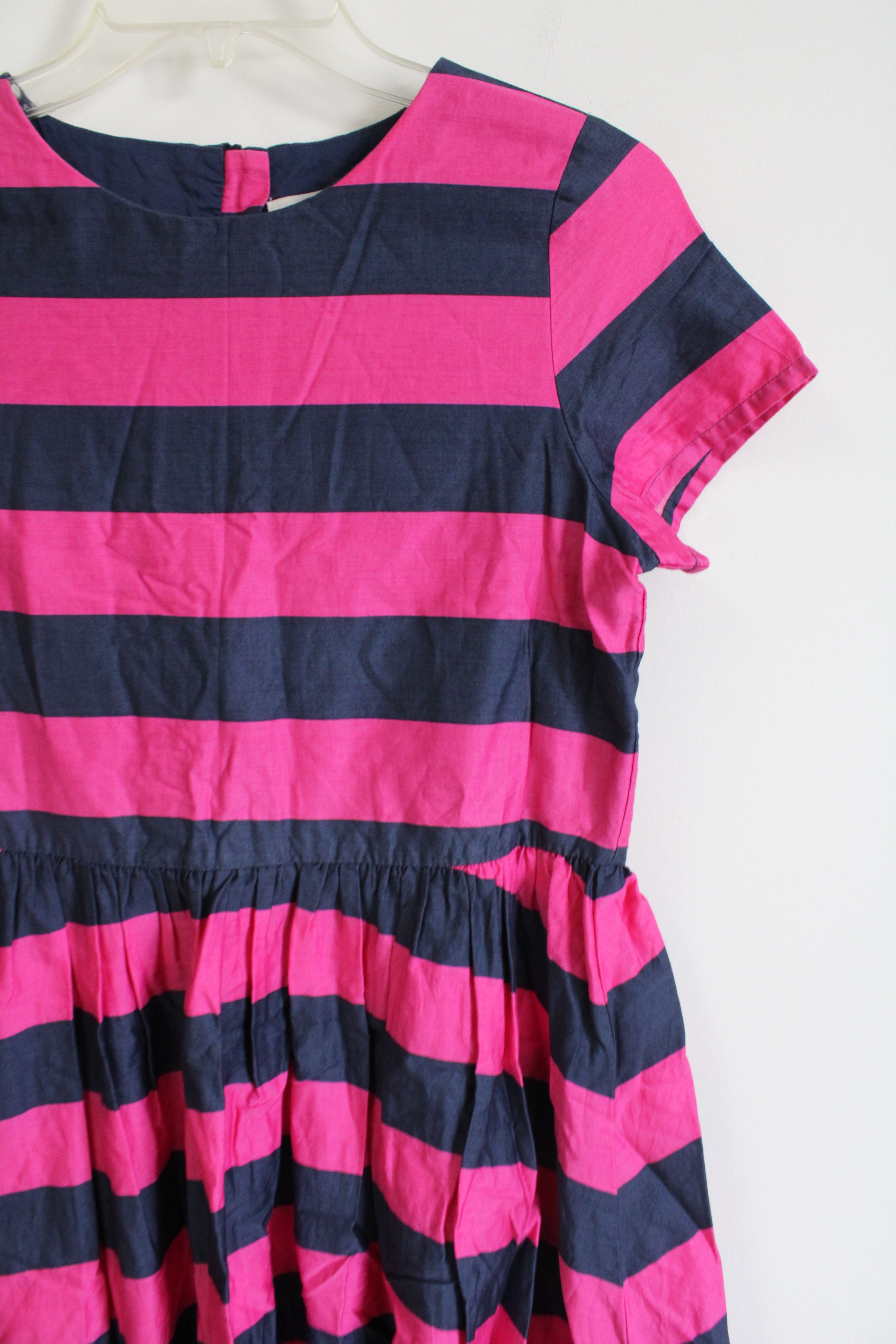 Lands' End Pink & Navy Striped Short Sleeved Cotton Dress