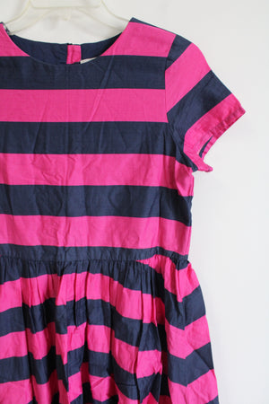 Lands' End Pink & Navy Striped Short Sleeved Cotton Dress