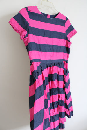 Lands' End Pink & Navy Striped Short Sleeved Cotton Dress