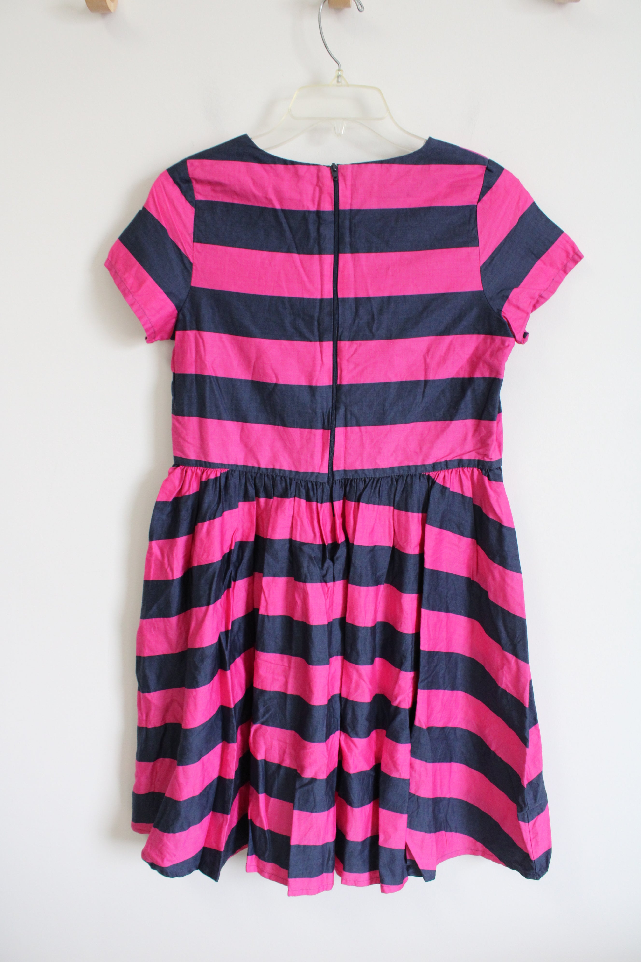 Lands' End Pink & Navy Striped Short Sleeved Cotton Dress