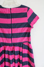 Lands' End Pink & Navy Striped Short Sleeved Cotton Dress