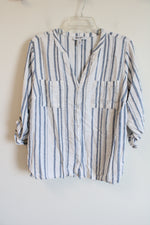 Nine West White Blue Striped Cotton Top | 1X