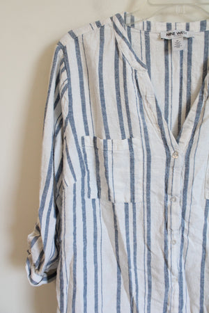 Nine West White Blue Striped Cotton Top | 1X