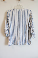 Nine West White Blue Striped Cotton Top | 1X