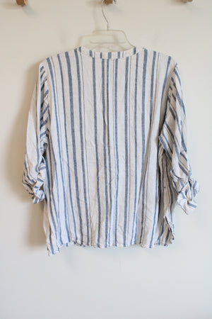 Nine West White Blue Striped Cotton Top | 1X