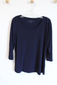 Susan Graver Dark Navy Blue Scoopneck Top | S