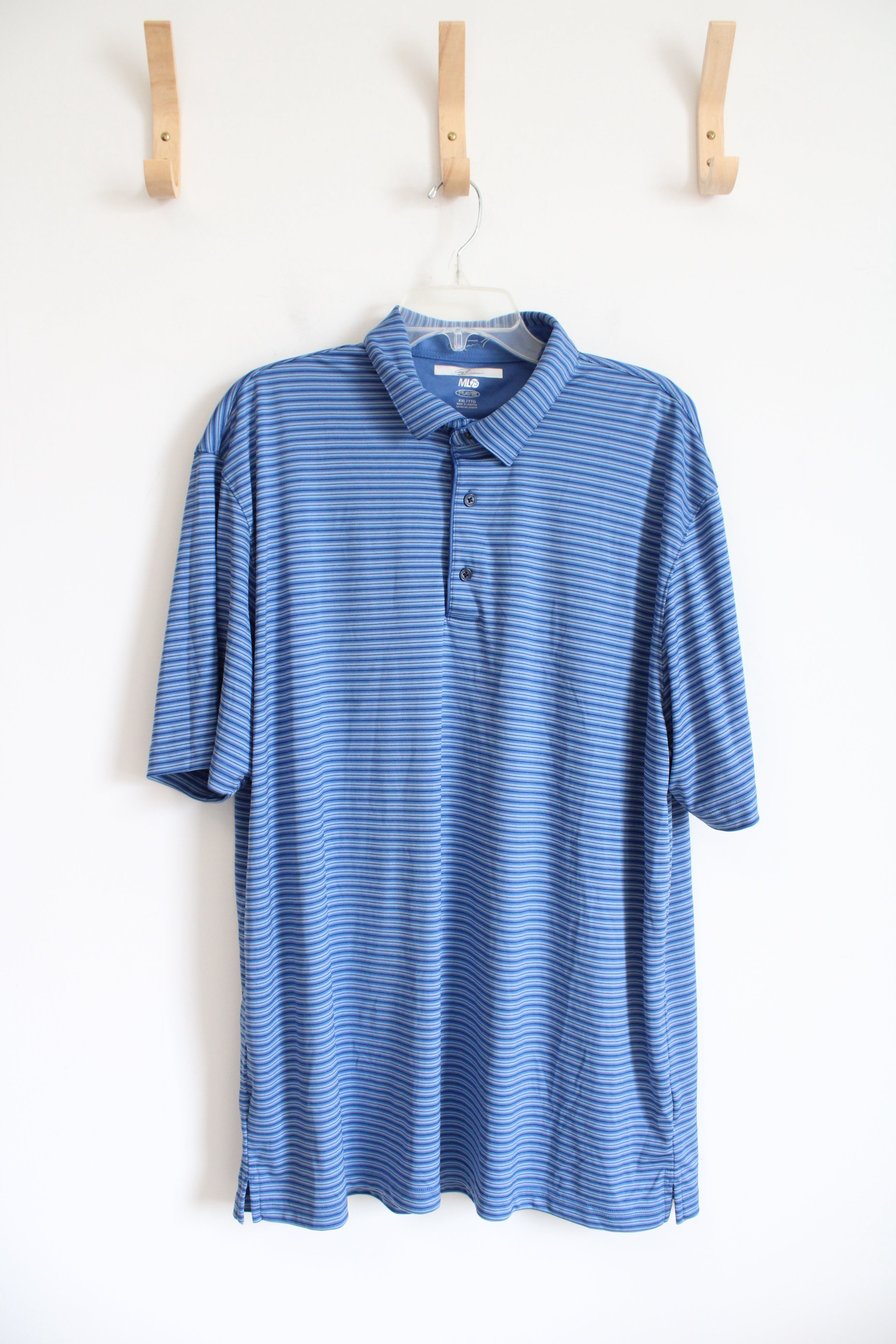 Greg Norman ML75 Play Dry Blue Black Striped Polo Shirt | XXL