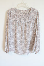 LOFT Light Pink Gray Floral Long Sleeved Chiffon Blouse | M