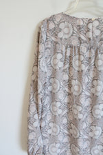 LOFT Light Pink Gray Floral Long Sleeved Chiffon Blouse | M