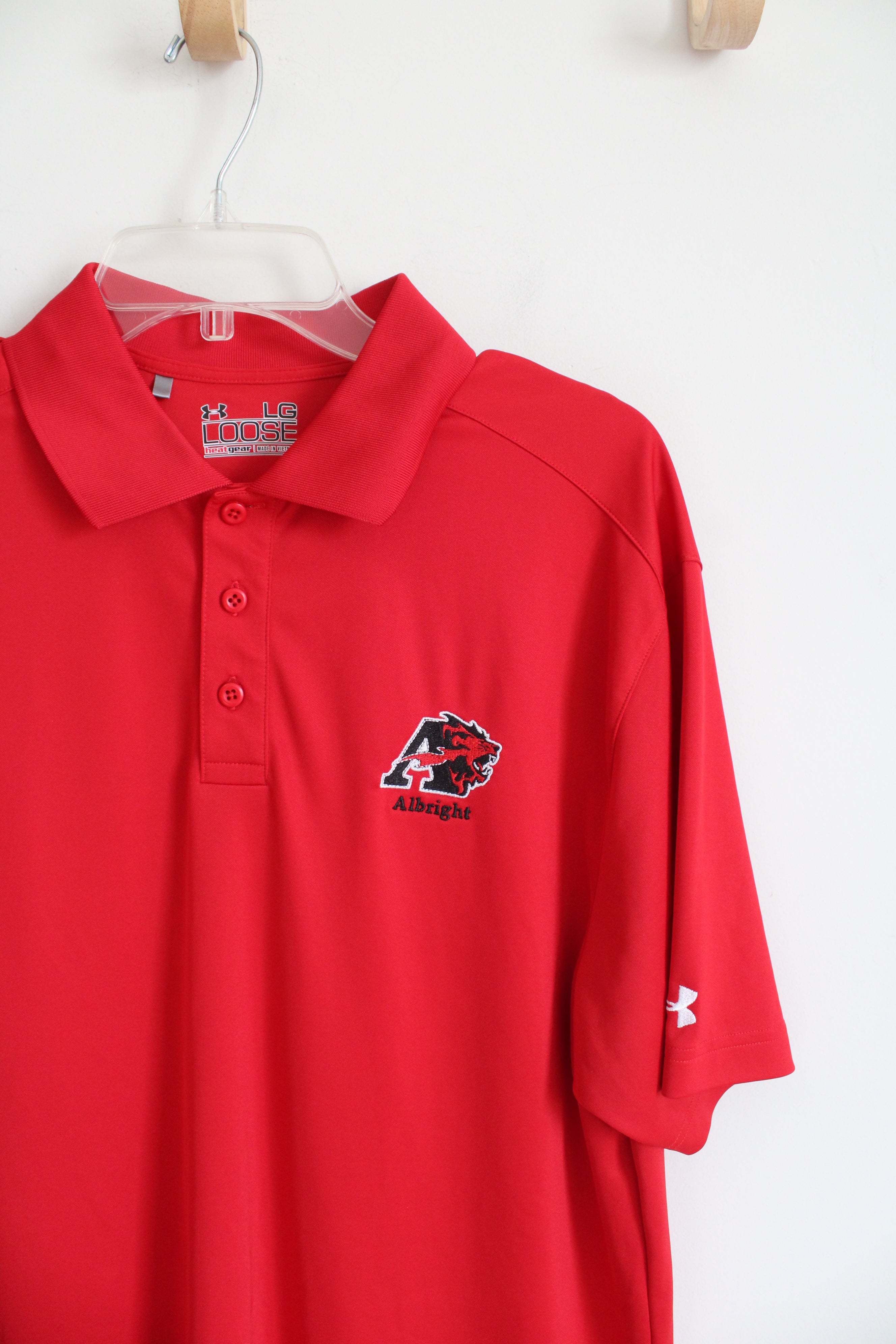 Under Armour Loose Fit Albright College Red Polo Shirt | L