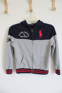 Ralph Lauren Polo Gray Navy Blue Zip Up Hoodie | Youth M (10/12)