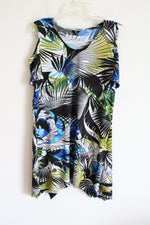 Blue Black & White Tropical Patterned Cold Shoulder Dress | S