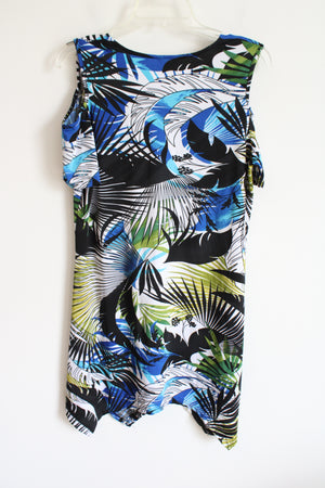 Blue Black & White Tropical Patterned Cold Shoulder Dress | S