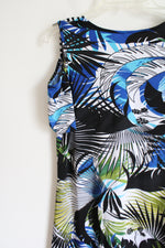 Blue Black & White Tropical Patterned Cold Shoulder Dress | S