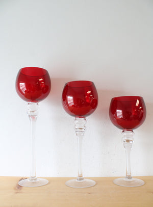 Hand Blown Ruby Red Large Goblets Set