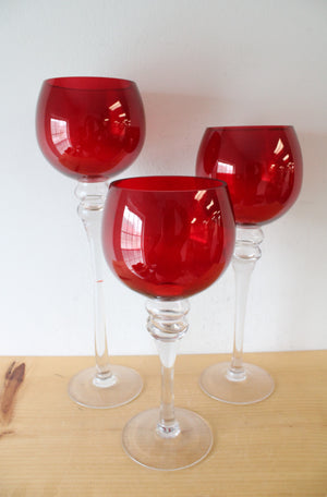 Hand Blown Ruby Red Large Goblets Set