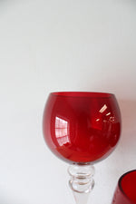 Hand Blown Ruby Red Large Goblets Set