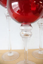 Hand Blown Ruby Red Large Goblets Set