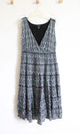 Style & Co Black Blue & White Patterned V-Neck Dress | 1X