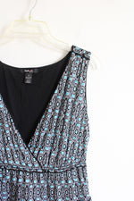 Style & Co Black Blue & White Patterned V-Neck Dress | 1X