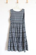 Style & Co Black Blue & White Patterned V-Neck Dress | 1X
