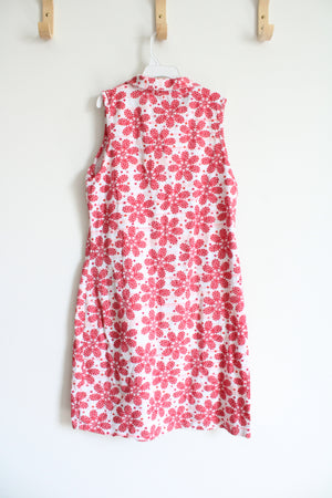 Basic Editions Red & Pink Floral Striped Collared Dress | Youth 14/16