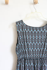 Style & Co Black Blue & White Patterned V-Neck Dress | 1X