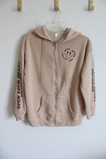 Orange Kiss Tan "Good Things Are Coming" Smiley Face Zip-Up Hoodie | M