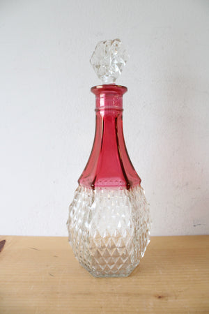 Vintage Indiana Glass Ruby Red Diamond Point Decanter & 4 Goblets