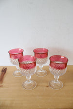 Vintage Indiana Glass Ruby Red Diamond Point Decanter & 4 Goblets