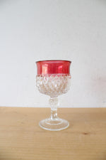 Vintage Indiana Glass Ruby Red Diamond Point Decanter & 4 Goblets