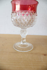 Vintage Indiana Glass Ruby Red Diamond Point Decanter & 4 Goblets