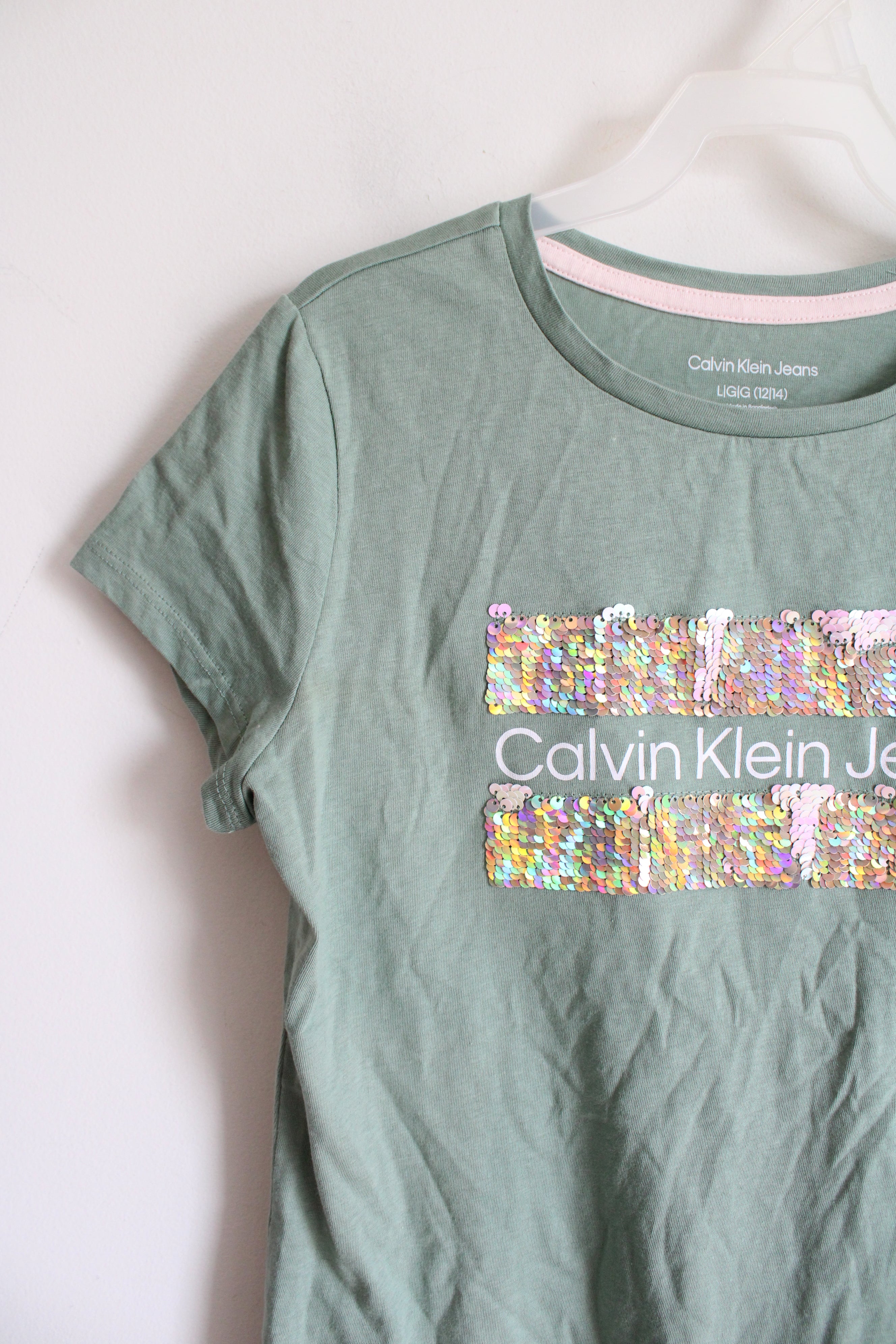 NEW Calvin Klein Jeans Sage Green Sequined Shirt | Youth L (12/14)