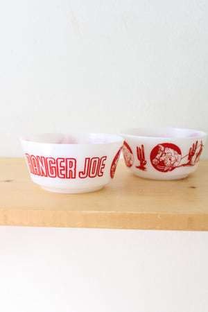 Vintage Hazel Atlas Milk Glass Cowboy Ranger Joe Red Bowls | Set Of 2