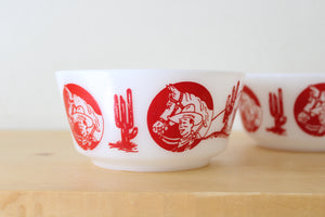 Vintage Hazel Atlas Milk Glass Cowboy Ranger Joe Red Bowls | Set Of 2