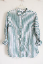 Old Navy The Classic Shirt green White Striped Button Down Shirt | L