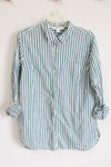 Old Navy The Classic Shirt green White Striped Button Down Shirt | L