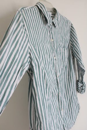 Old Navy The Classic Shirt green White Striped Button Down Shirt | L