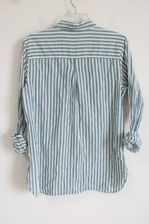 Old Navy The Classic Shirt green White Striped Button Down Shirt | L