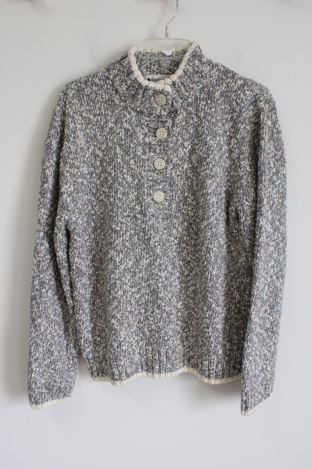 NEW Appleseed's Gray Blue Thick Knit 1/4 Button Sweater | XL