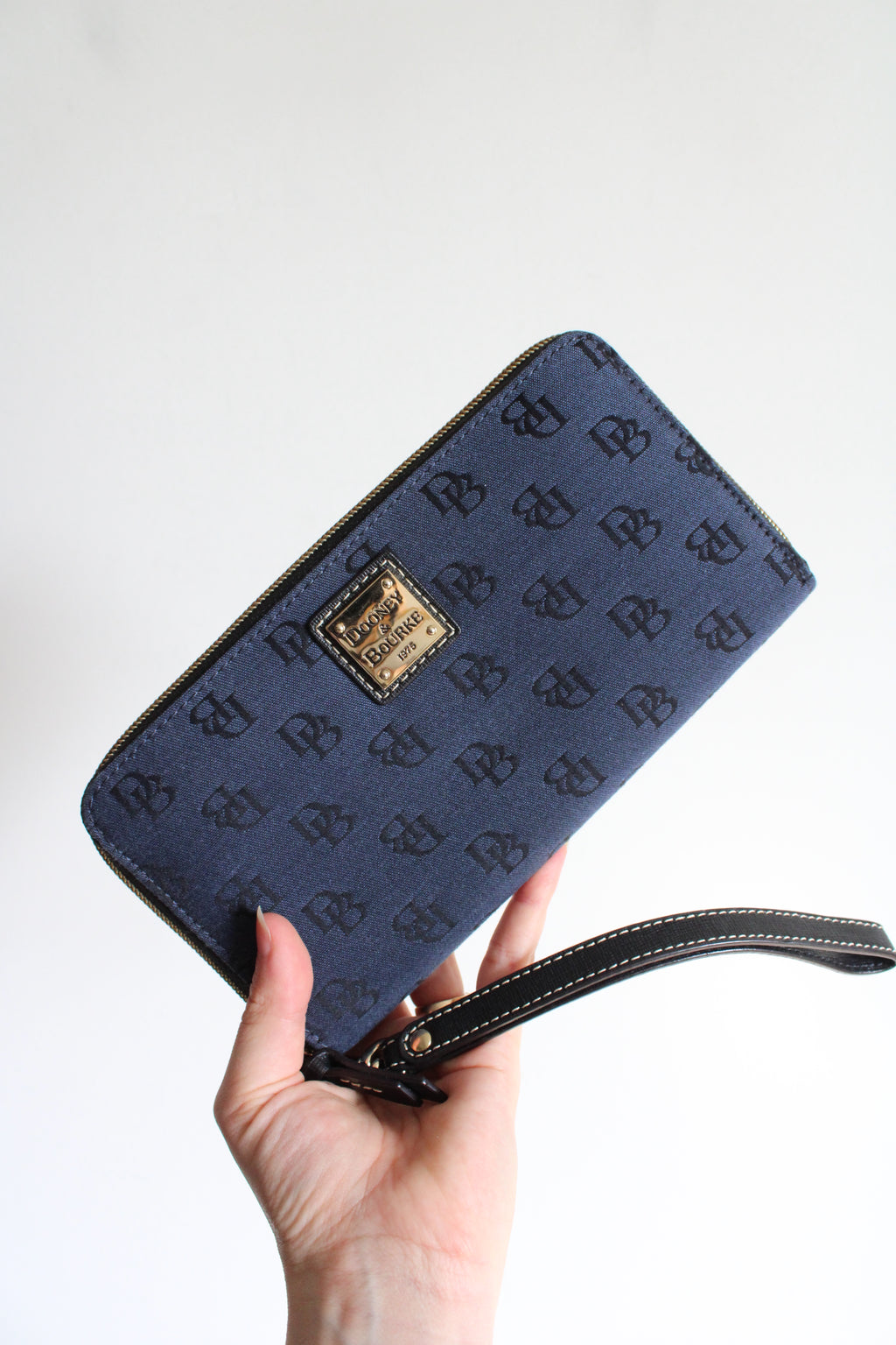 Dooney & Bourke Madison Zip Around Wristlet Blue Monogram Wallet