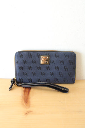 Dooney & Bourke Madison Zip Around Wristlet Blue Monogram Wallet