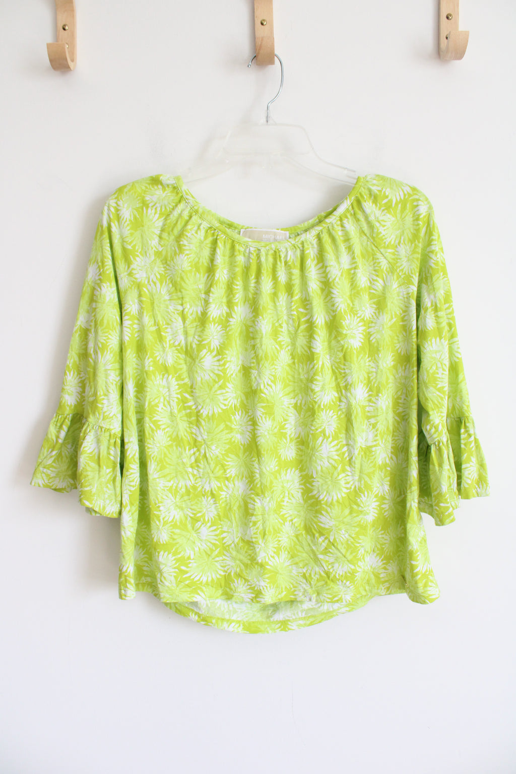 Michael Kors Lime Green Patterned Flare Sleeve Top | M