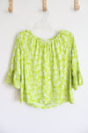 Michael Kors Lime Green Patterned Flare Sleeve Top | M