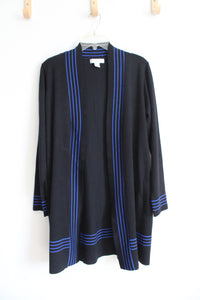 Liz Claiborne Black & Blue Striped Long Cardigan | L