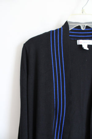 Liz Claiborne Black & Blue Striped Long Cardigan | L